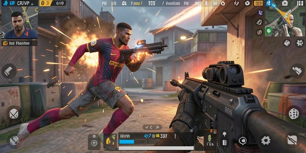 Screenshot gameplay intens dari CR7VIP yang menunjukkan aksi pertempuran.