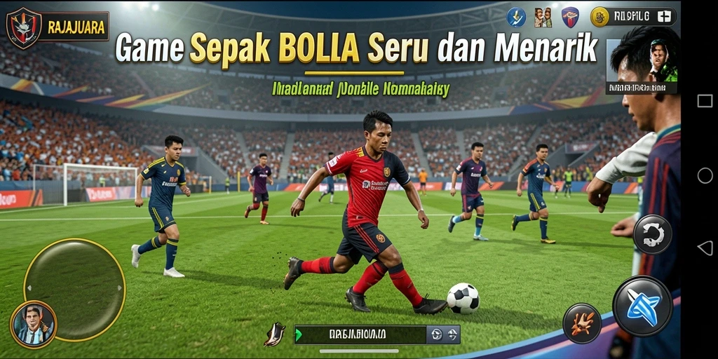 Screenshot gameplay RAJAJUARA menampilkan aksi sepak bola yang menarik.