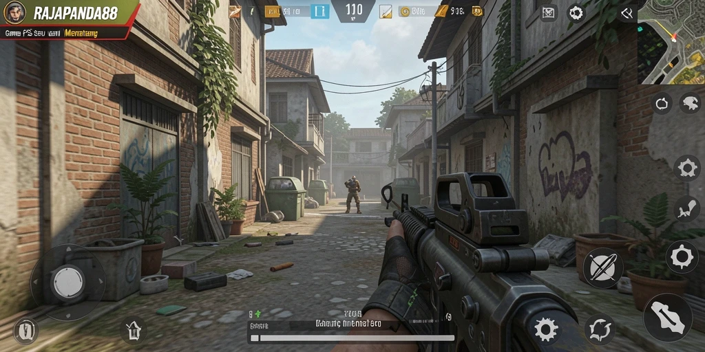 Screenshot gameplay RAJAPANDA88 yang menampilkan aksi tembak-menembak mendebarkan.