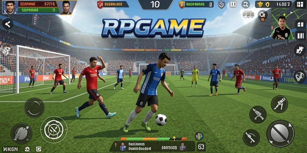 Tampilan gameplay RPGAME dengan aksi sepak bola yang seru.