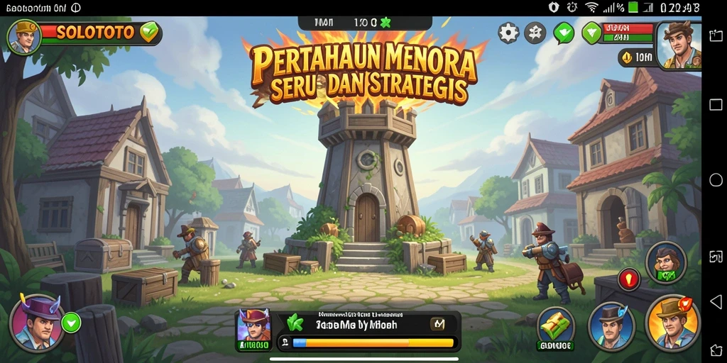 Screenshot gameplay SOLOTOTO menampilkan menara pertahanan yang siap menghadang gelombang musuh.