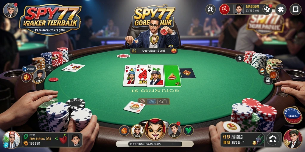 Screenshot gameplay SPY77 yang menampilkan aksi seru di meja Poker.