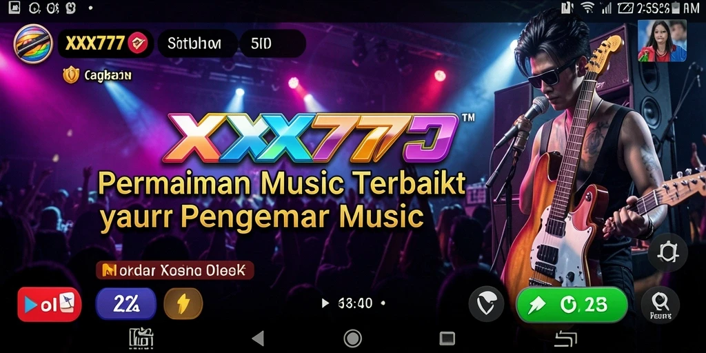 Tampilan gameplay aplikasi XXX777 dengan beragam lagu.